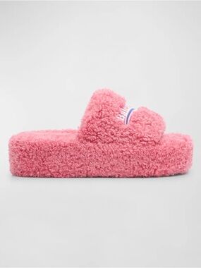 Balenciaga Pink Furry Platform Sandals Slides
